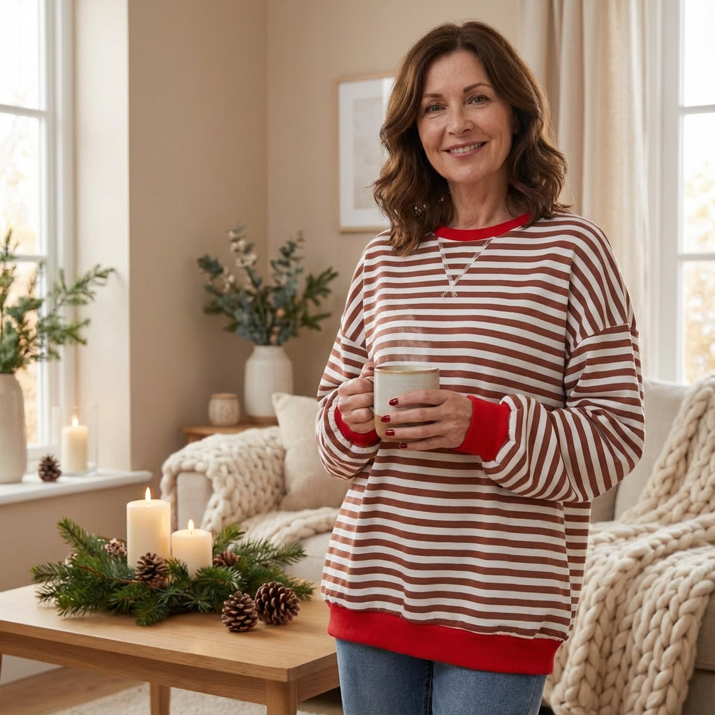 LUKA™ - Casual Long Sleeve Round Neck Striped Sweatshirt