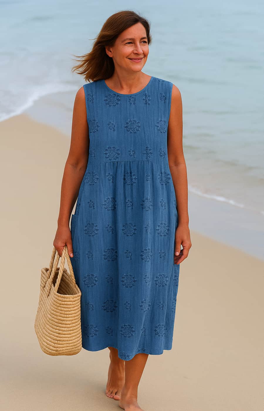 LINA | MIDI DRESS WITH POCKETS AND EMBROIDERY-STYLE PRINT