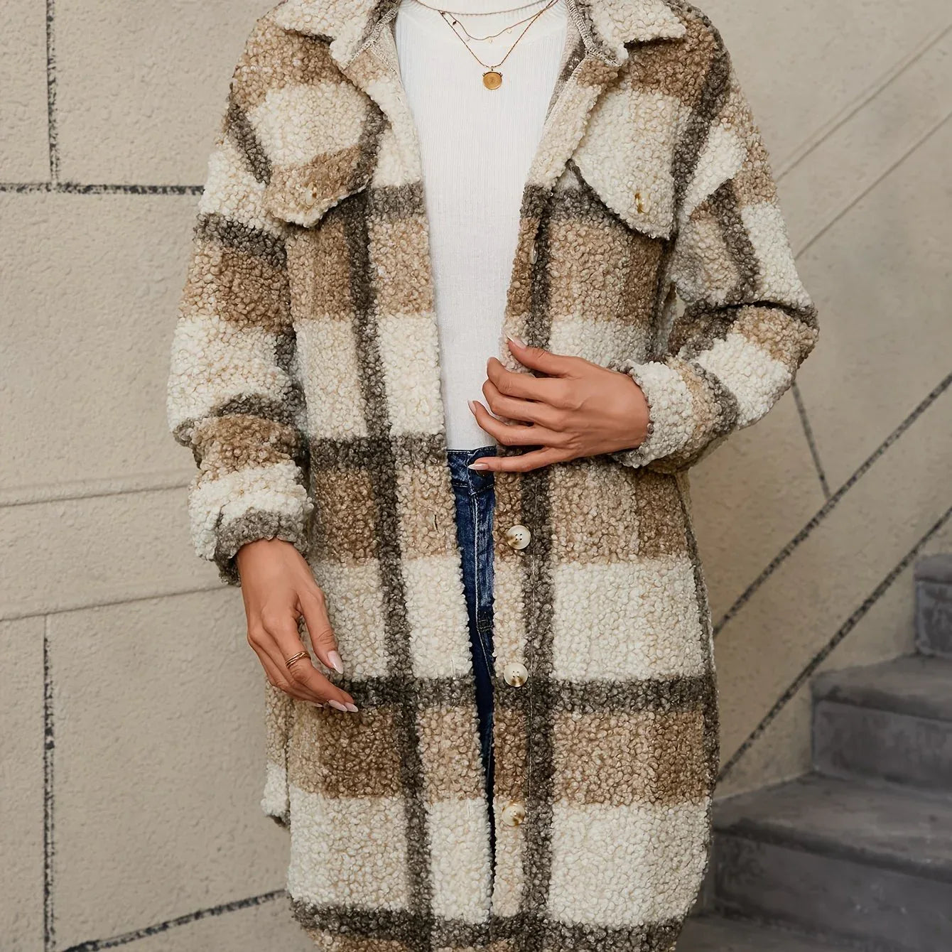 Mila – Soft Plaid Lapel Coat