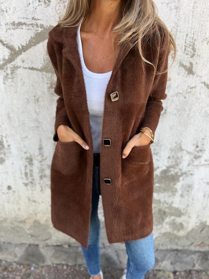 Morwenna | Long Sleeve Button Coat with Pockets