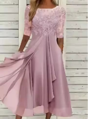 Ellis™ – Timeless Lace & Chiffon Midi Dress