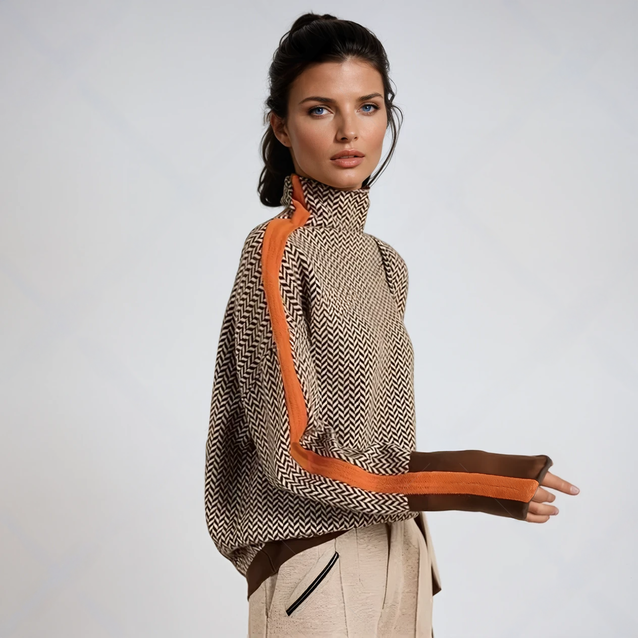 Marlowe | High Neck Jumper with Striking Contrast Stripes