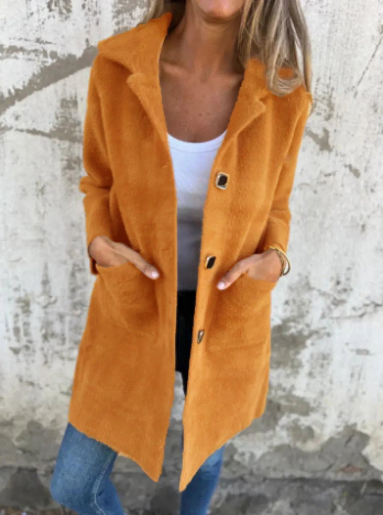 Morwenna | Long Sleeve Button Coat with Pockets