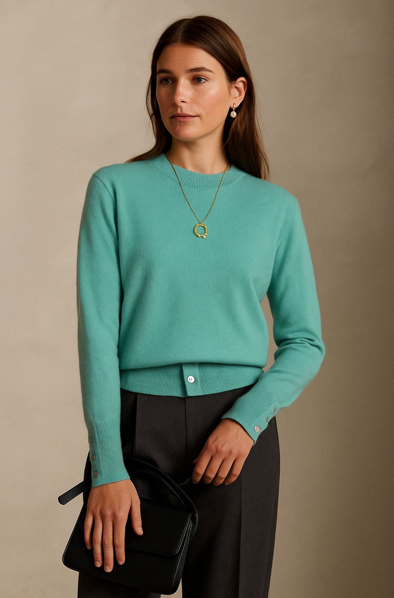 Arden Vale - 100% Cashmere Button Cuff Jumper