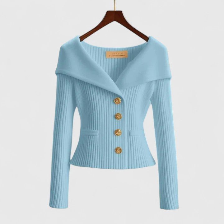 KARIS™ – Off-Shoulder Button Knit Jacket