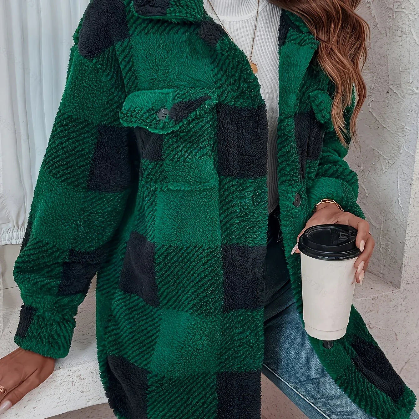 Lina – Cozy Plaid Knit Jacket