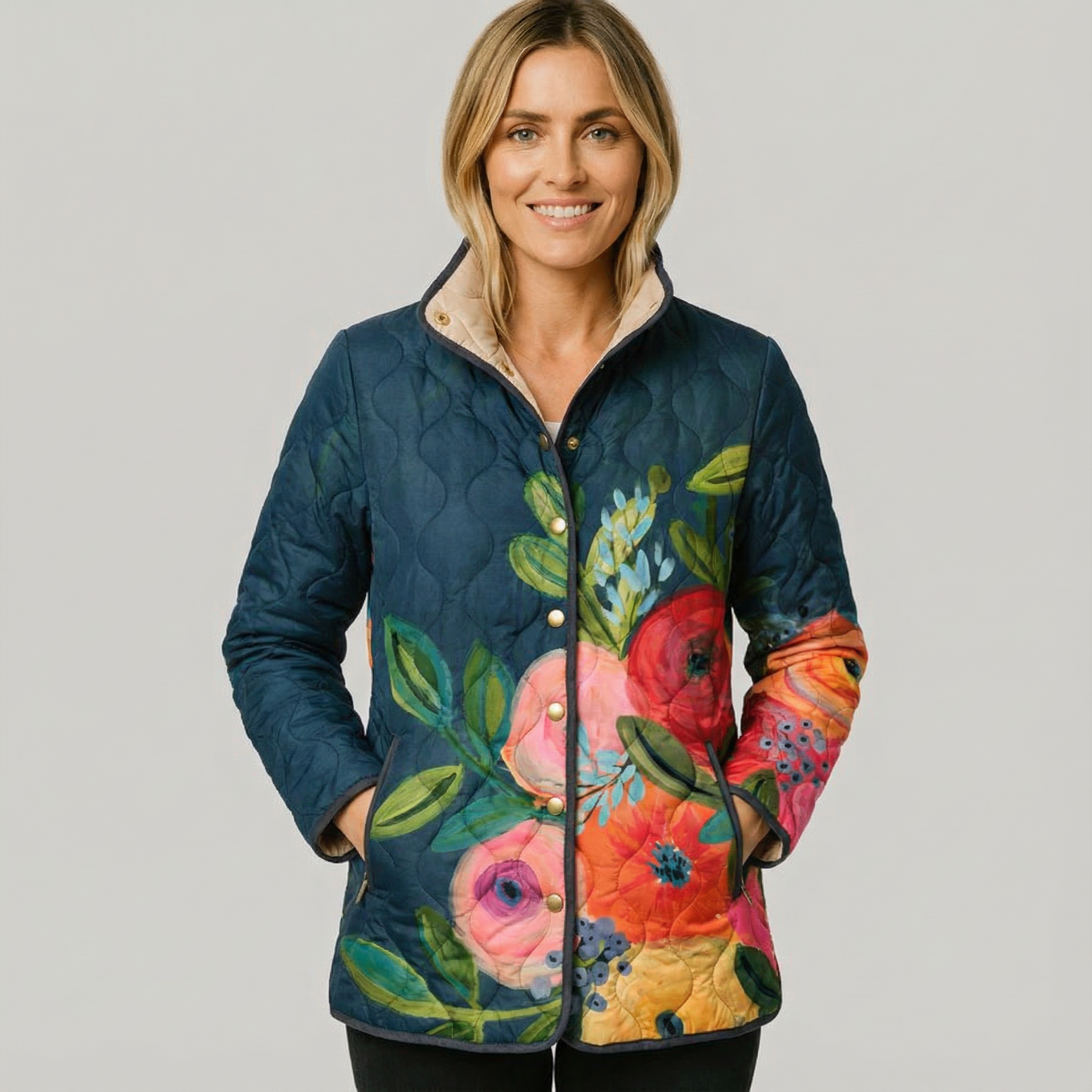 ELINA | QUILTED JACKET WITH VINTAGE FLORAL PRINT