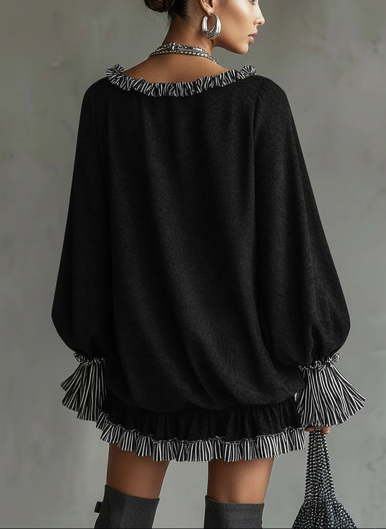 Jessica | Elegant Faux Suede Dress with Soft Ruffle Finish