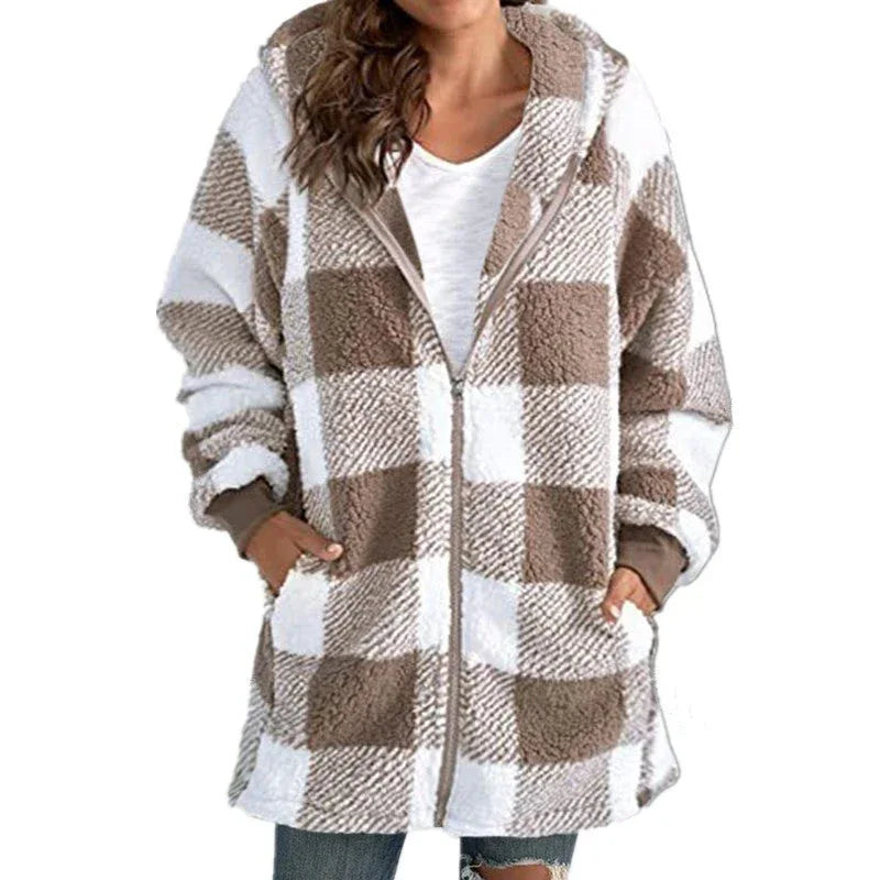ARABELLA™ - Plaid Fleece Long Sleeve Hooded Coat