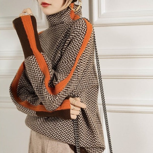 Liora | High-Neck Sweater with Contrasting Stripes