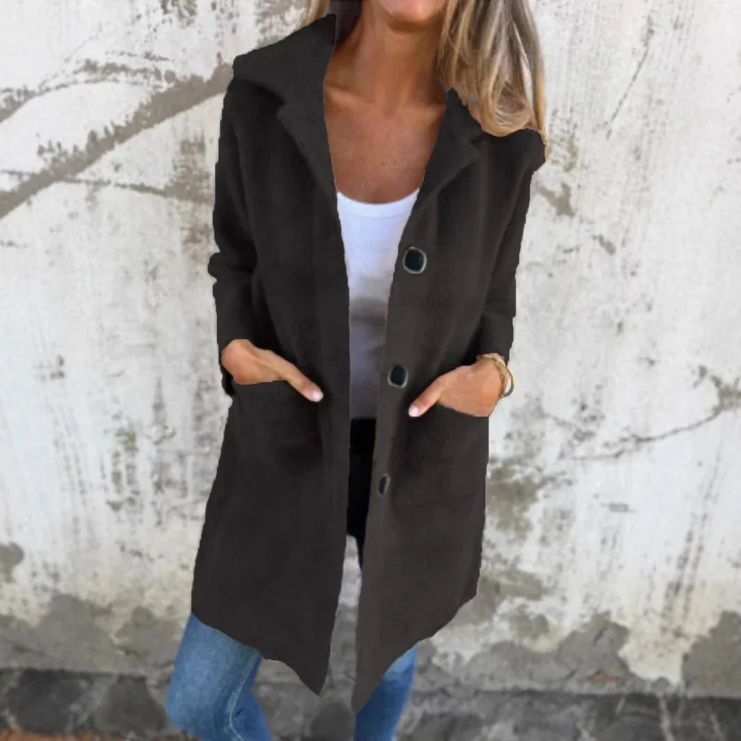 Morwenna | Long Sleeve Button Coat with Pockets
