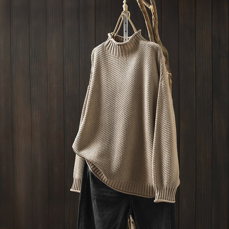 Vespera | Women’s High-Neck Relaxed Fit Sweater with Textured Knit