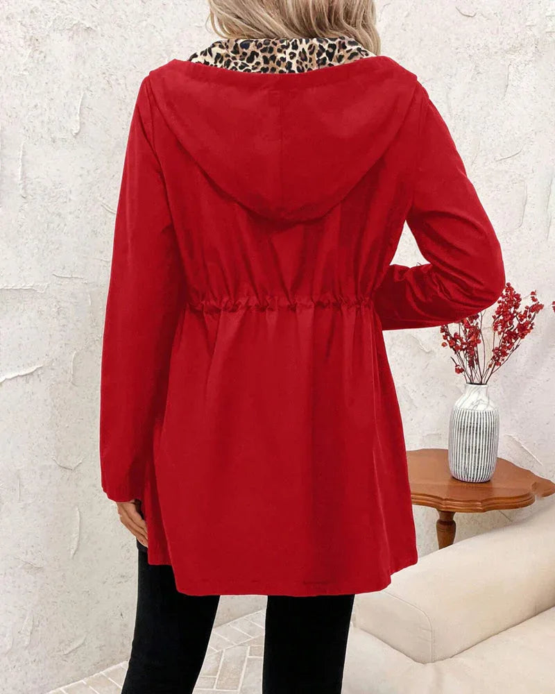 Amelia | Reversible Hooded Coat with Leopard Print